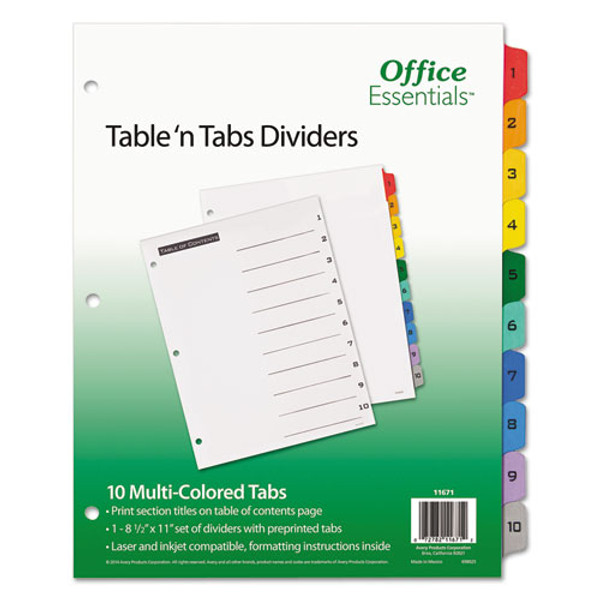 Table 'n Tabs Dividers, 10-tab, 1 To 10, 11 X 8.5, White, Assorted Tabs, 1 Set