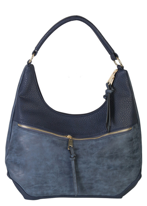 Navy Contrast Fade Wash Soft Faux Leather Shoulder Fashion Handbag hobo Purse