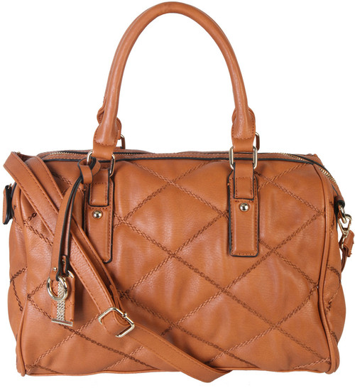 Brown Quilt Pattern Soft Faux Leather Shop Tote Shoulder Bag Handbag Purse