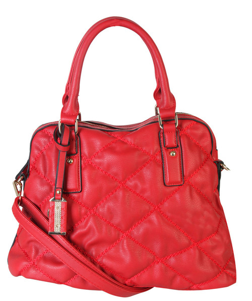 Red Quilt Pattern Soft Faux Leather Shop Tote Shoulder Bag Handbag Purse