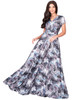 KOH KOH Long Floral Printed Short Sleeve V-Neck Maxi Dress Gown - NT074_B001