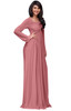 Elegant Long Sleeve Modest Smocked Casual Tall Maxi Dress Gown - NT301