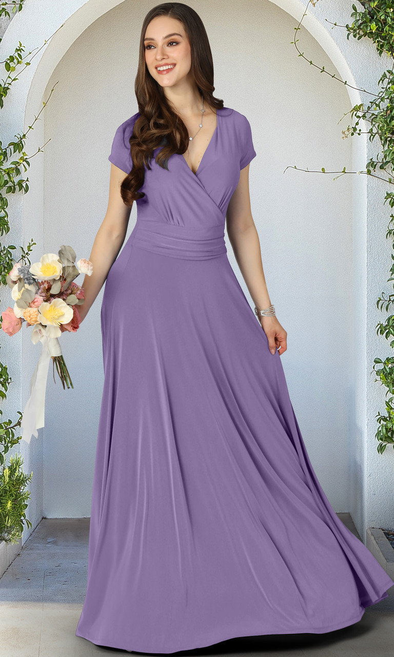 KOH KOH Womens Sexy Cap Short Sleeve V-Neck Flowy Cocktail Gown