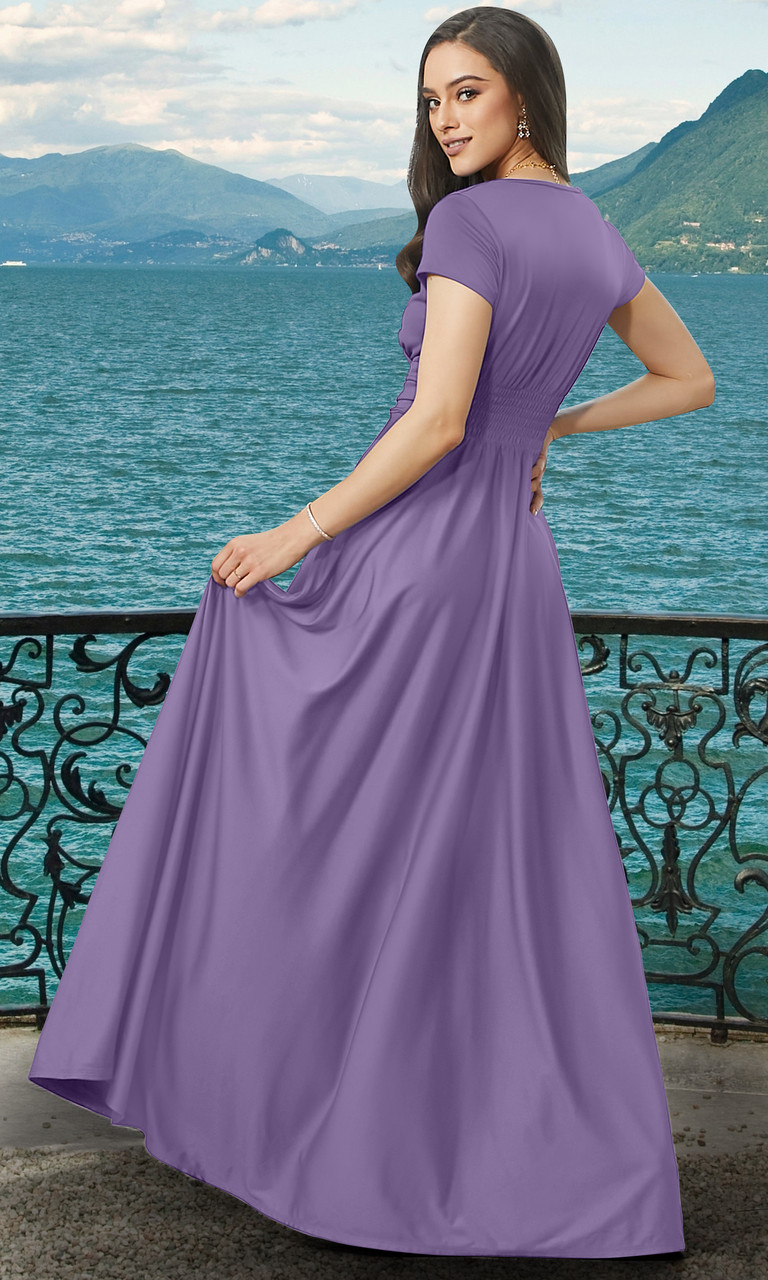 KOH KOH Womens Sexy Cap Short Sleeve V-Neck Flowy Cocktail Gown
