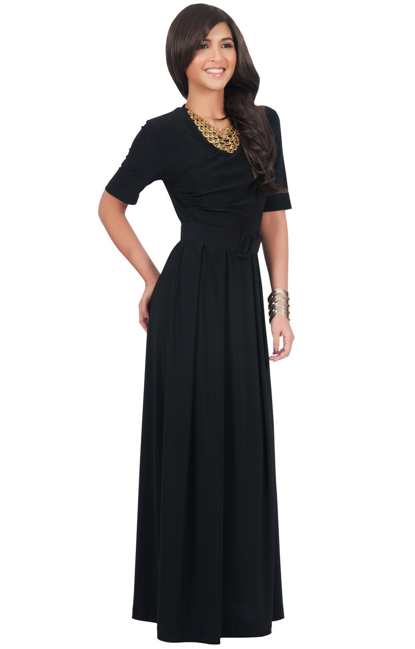 Long Dressy Short Sleeve Flowy Wrap Modest Day Maxi Dress Gown - NT077