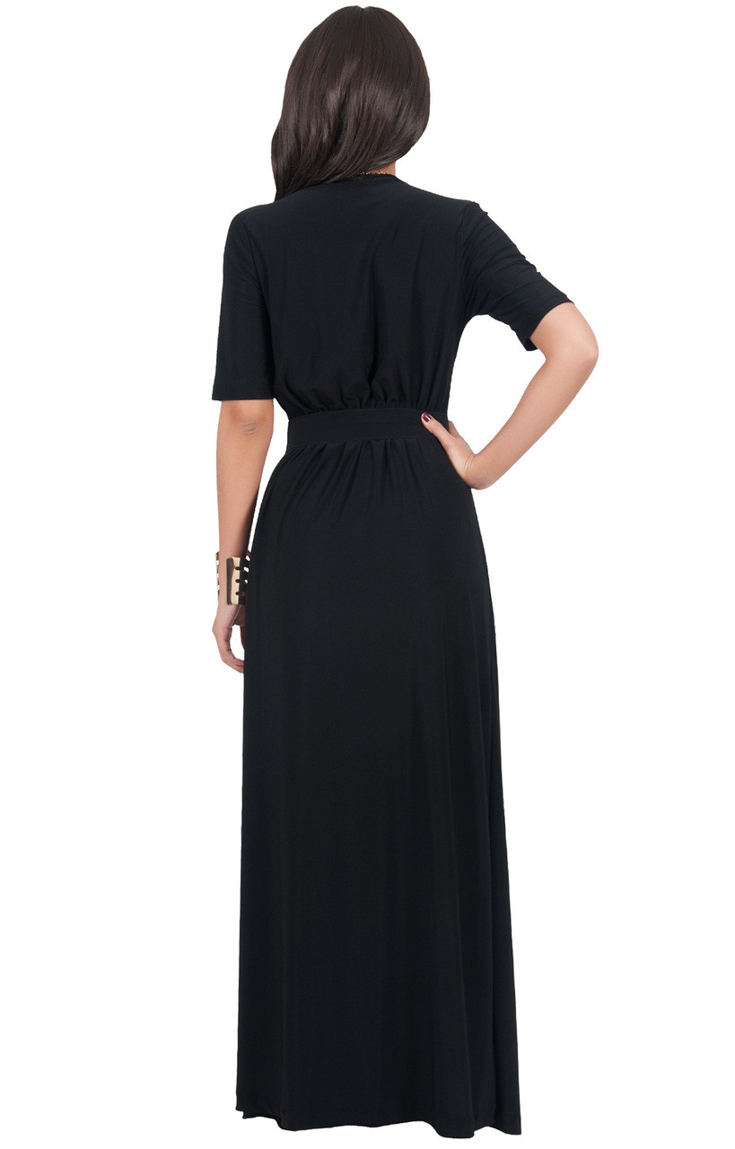 Long Dressy Short Sleeve Flowy Wrap Modest Day Maxi Dress Gown - NT077 ...
