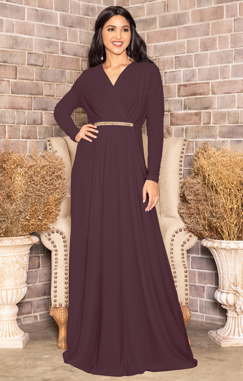 SKYLAR - Long Sleeve Empire Waist Modest Fall Flowy Maxi Dress