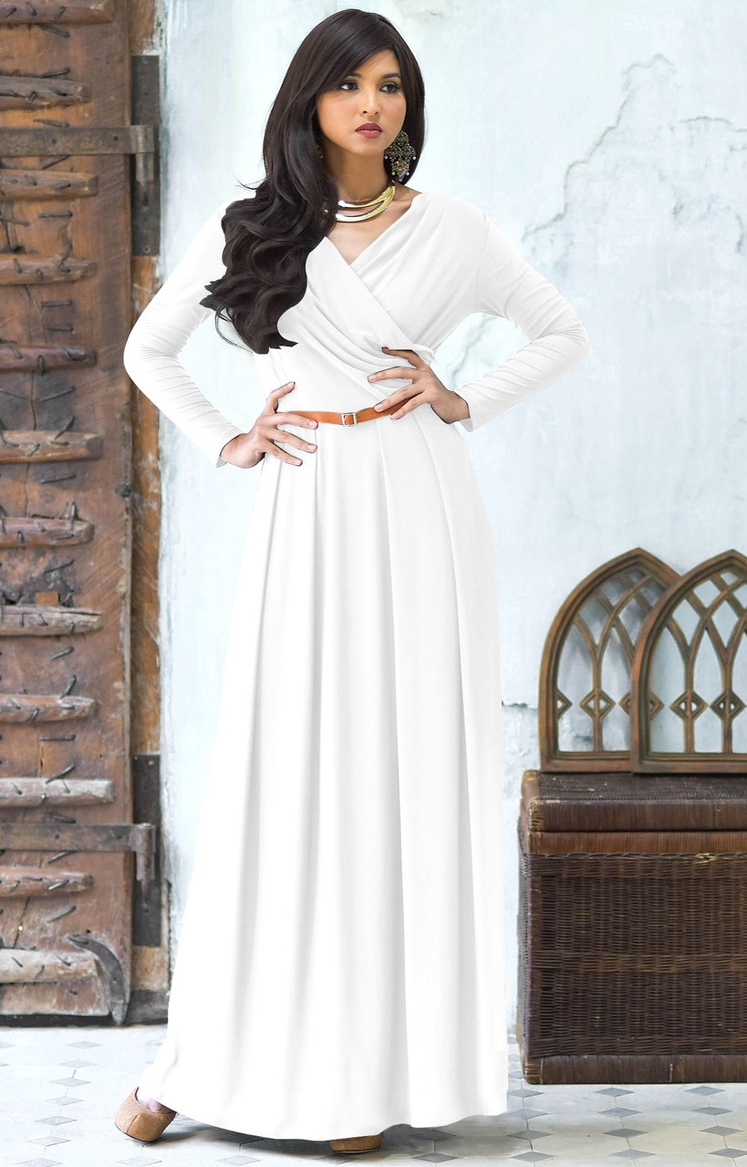 white flowy maxi dress with sleeves