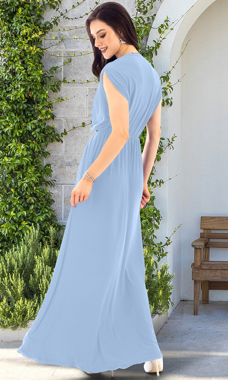 KOH KOH Womens Long Dolman Sleeve Wrap V-Neck Maternity Bridesmaid Maxi  Dress - NT144 - KOH KOH Women's Clothing