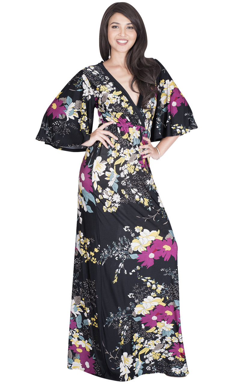 Long Casual 3/4 Sleeve Floral Print Summer Maxi Dress - NT188_A019