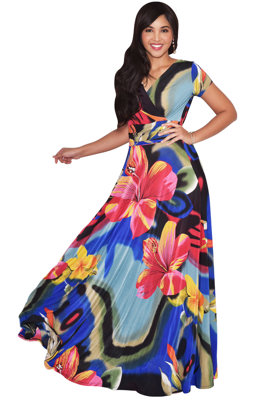 KOH KOH Womens Hawaii Summer Floral Print Long Maxi Dress - NT074_A002 -  KOH KOH® Women's Clothing