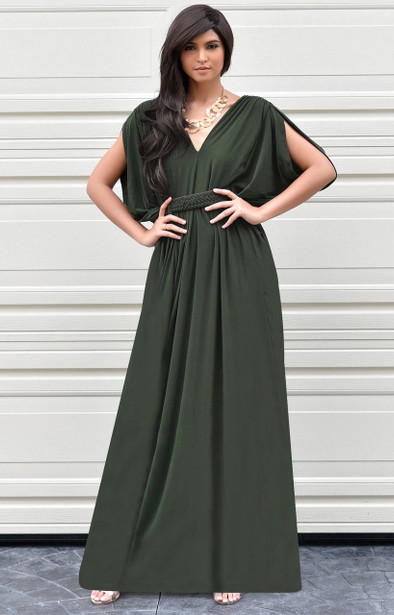 KOH KOH Sleeveless Grecian Flowy Gown Maxi Dress - NT020
