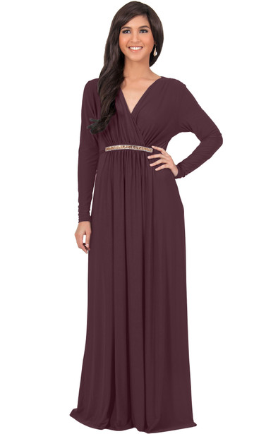 Long Sleeve Empire Waist V-Neck Caftan Fall Maxi Dress Gown - NT120 ...