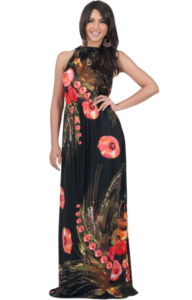 KOH KOH Printed Sleeveless Flowy Sexy Maxi Dress - NT040