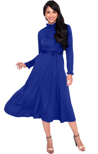 KOH KOH Womens Long Sleeve Classic Modest Evening Knee Length Tall Midi Dress - NT356