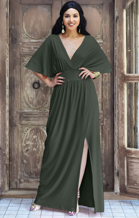 MXODI Women's Short Sleeve Bridesmaid Dress - A-Line Chiffon Evening Gown With Slit, Wedding Guest Dress