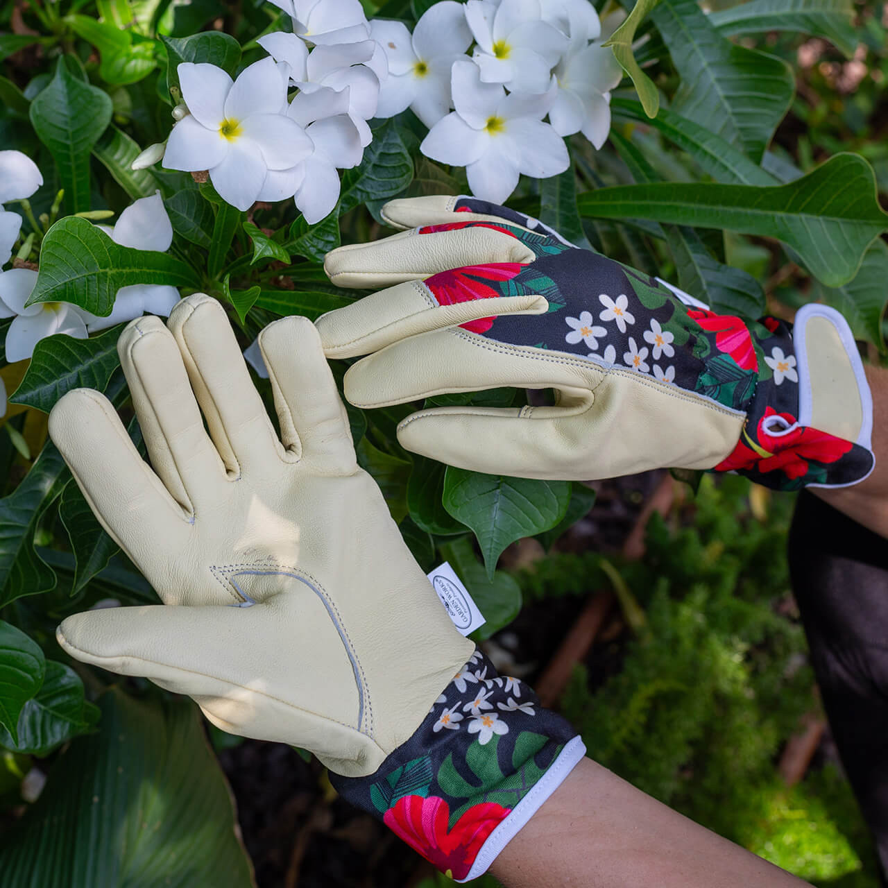 Hibiscus Leather Gloves - Wrist Length Large