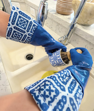 True Blues Deluxe Gauntlet Dishwashing Gloves Italian Tile