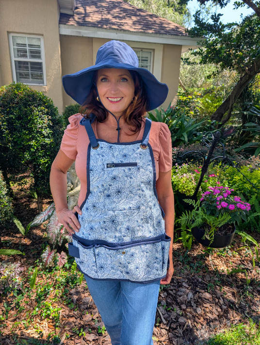 Navy Floral Apron and Hat