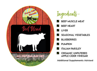 Ingredients: Beef Muscle Meat, Beef Heart, Beef Liver, Seasonal Veggies, Cranberries, Pumpkin, Italian Parsley, Apple Cider Vinegar.