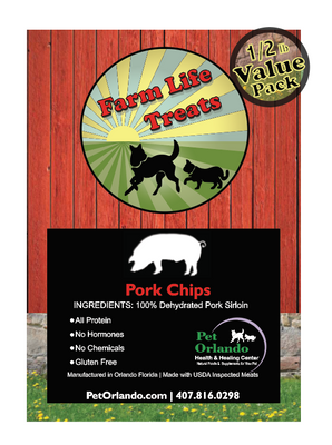 Made in house with 100% Pork Sirloin.  8 ounces of dehydrated pork chips