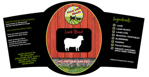FarmLife Lamb Raw Blend - Frozen (Select 1 or 2 Pound Container Below)