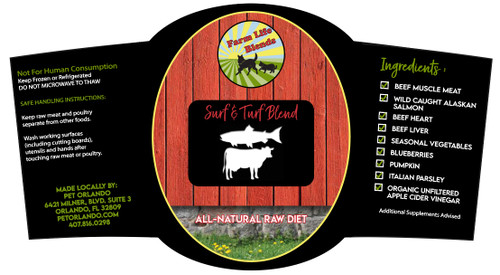 FarmLife Surf & Turf Raw Blend - Frozen (Select 1 or 2 Pound Container)
