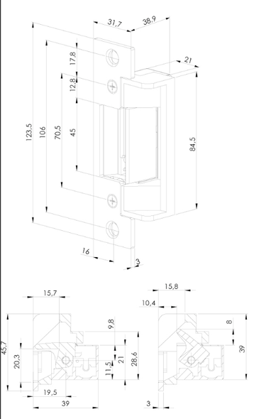 Door strike for metal frame (short)-Gâche pour cadre porte en metal