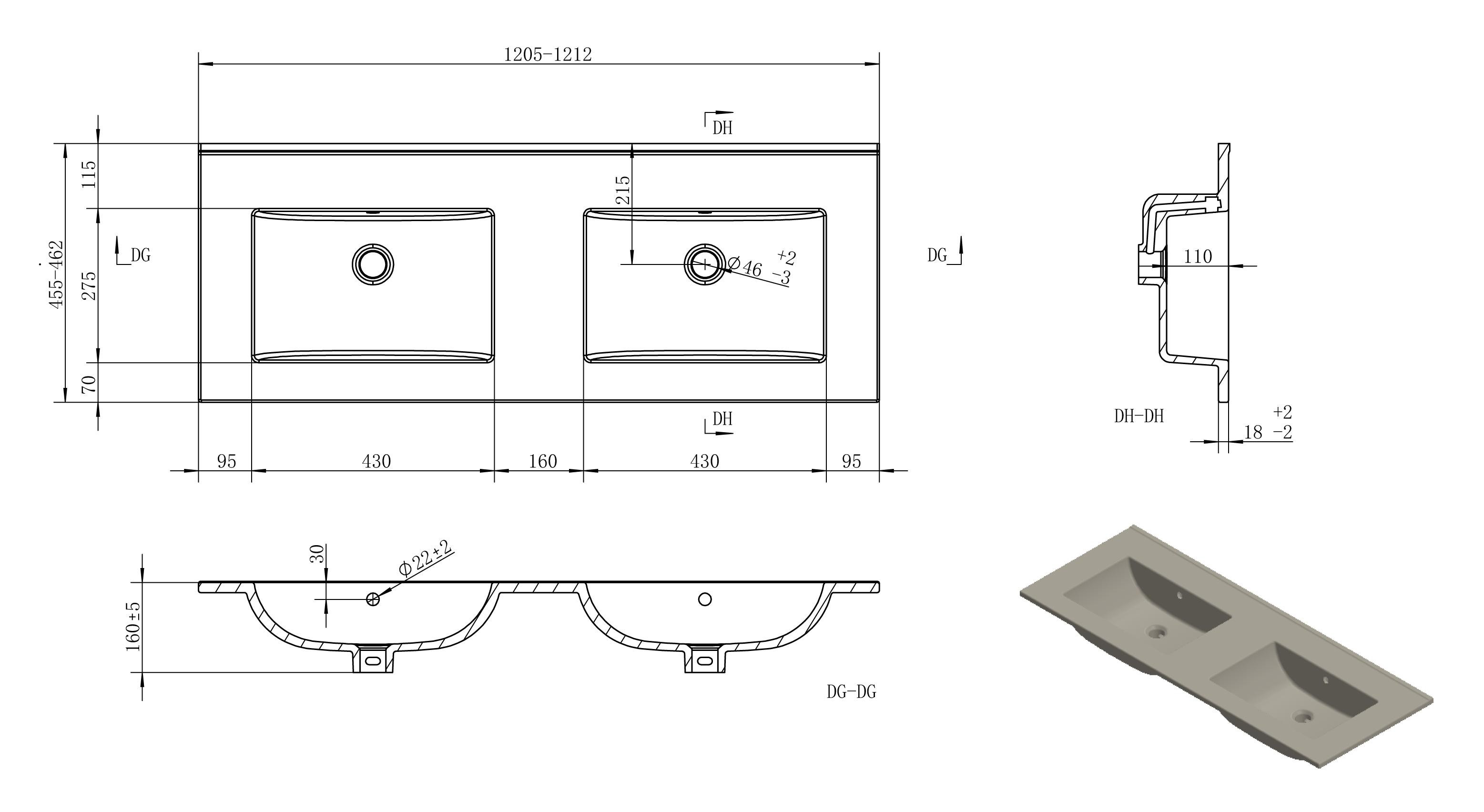 1210mm Wall Hung 4 Drawer Basin Unit & Thin Edge Basin - 1205-ThinEdge-0THBasin_LD.jpg