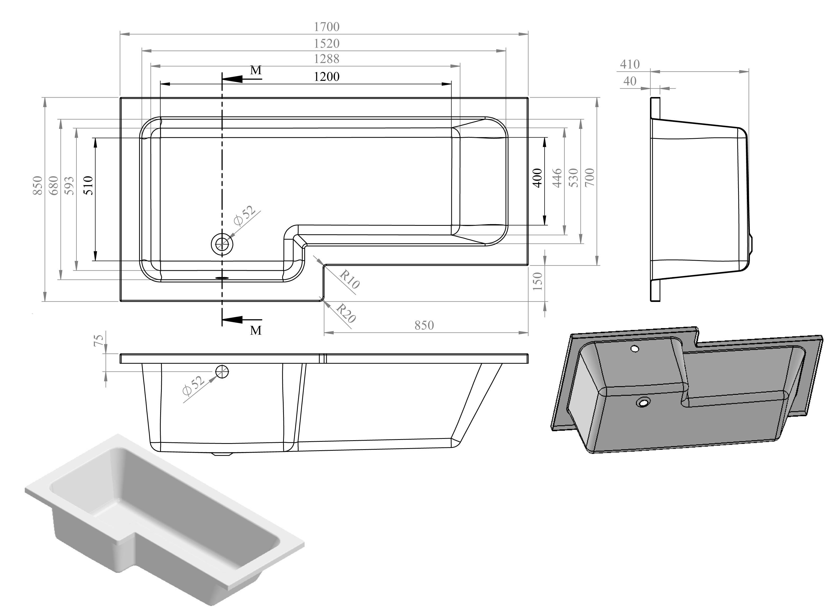 L-Shape 1700x700-850x410mm 0TH Shower Bath, Panel & Screen - Navarre-L-Shape-1700x700-850-LH_DLD.jpg