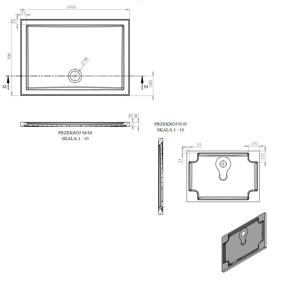40mm Low Profile Rectangular Tray & Waste - White - DIETP1066_LD.jpg