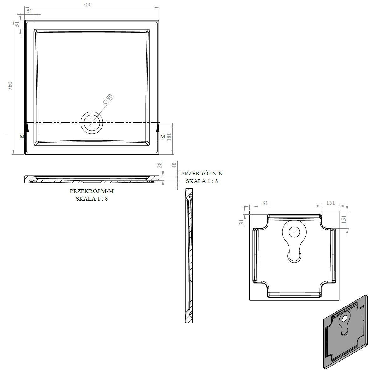 40mm Low Profile Square Tray & Waste - White - DIETP7608_LD.jpg