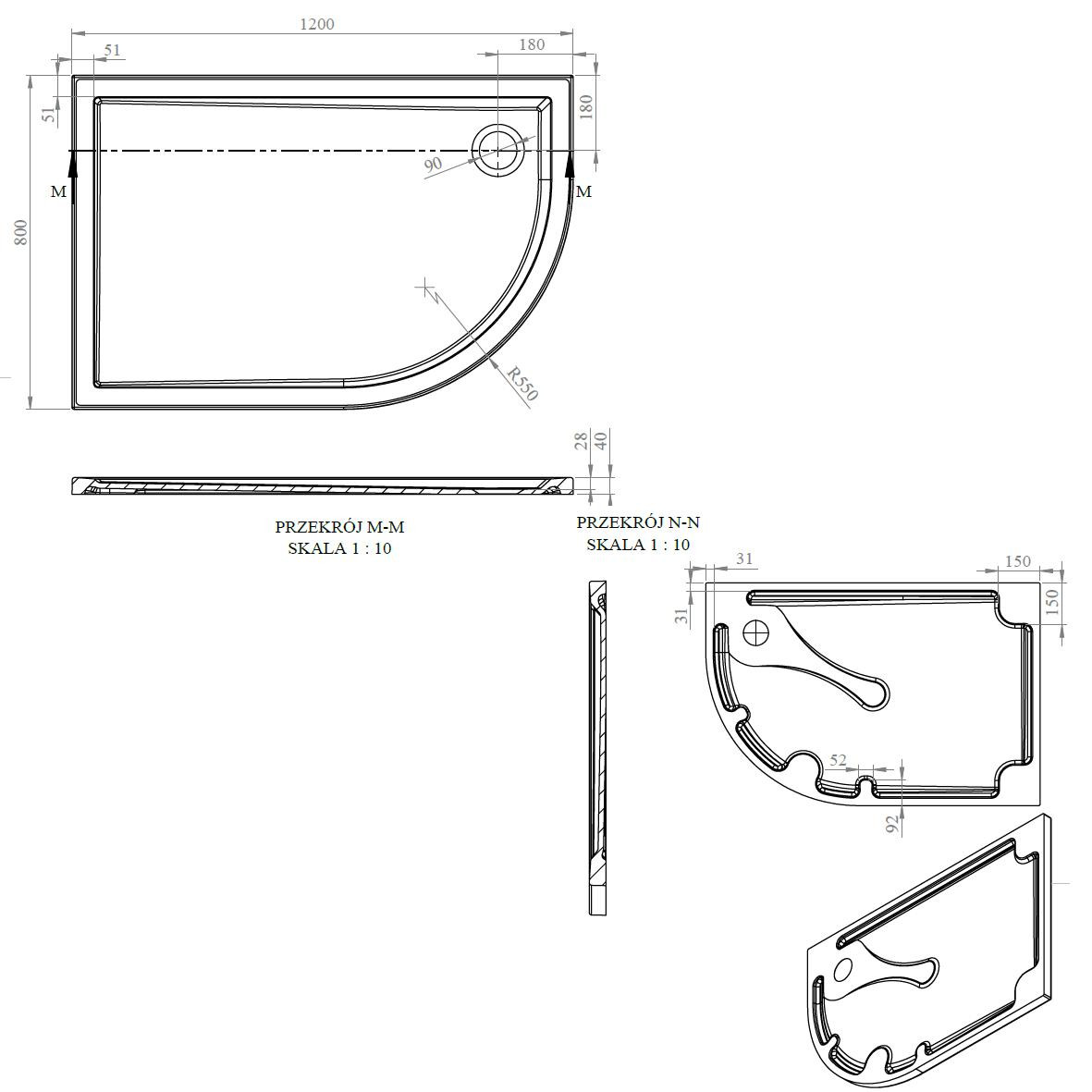 40mm Low Profile Offset Quadrant Tray & Waste - White - DIETP1203_LD.jpg