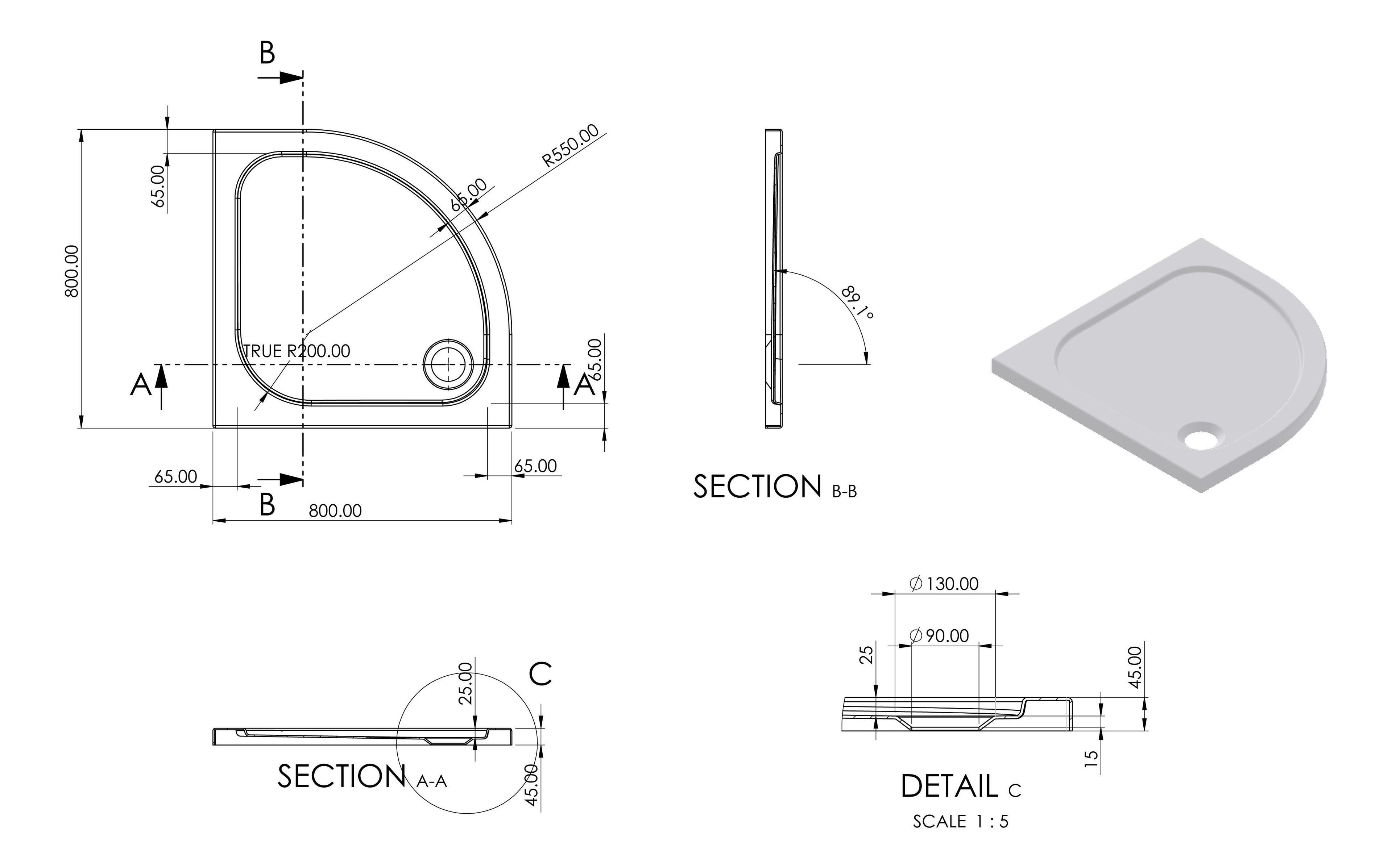 //2Go 45mm Low Profile Quadrant Tray & Waste - White - DIETP8016_LD.jpg