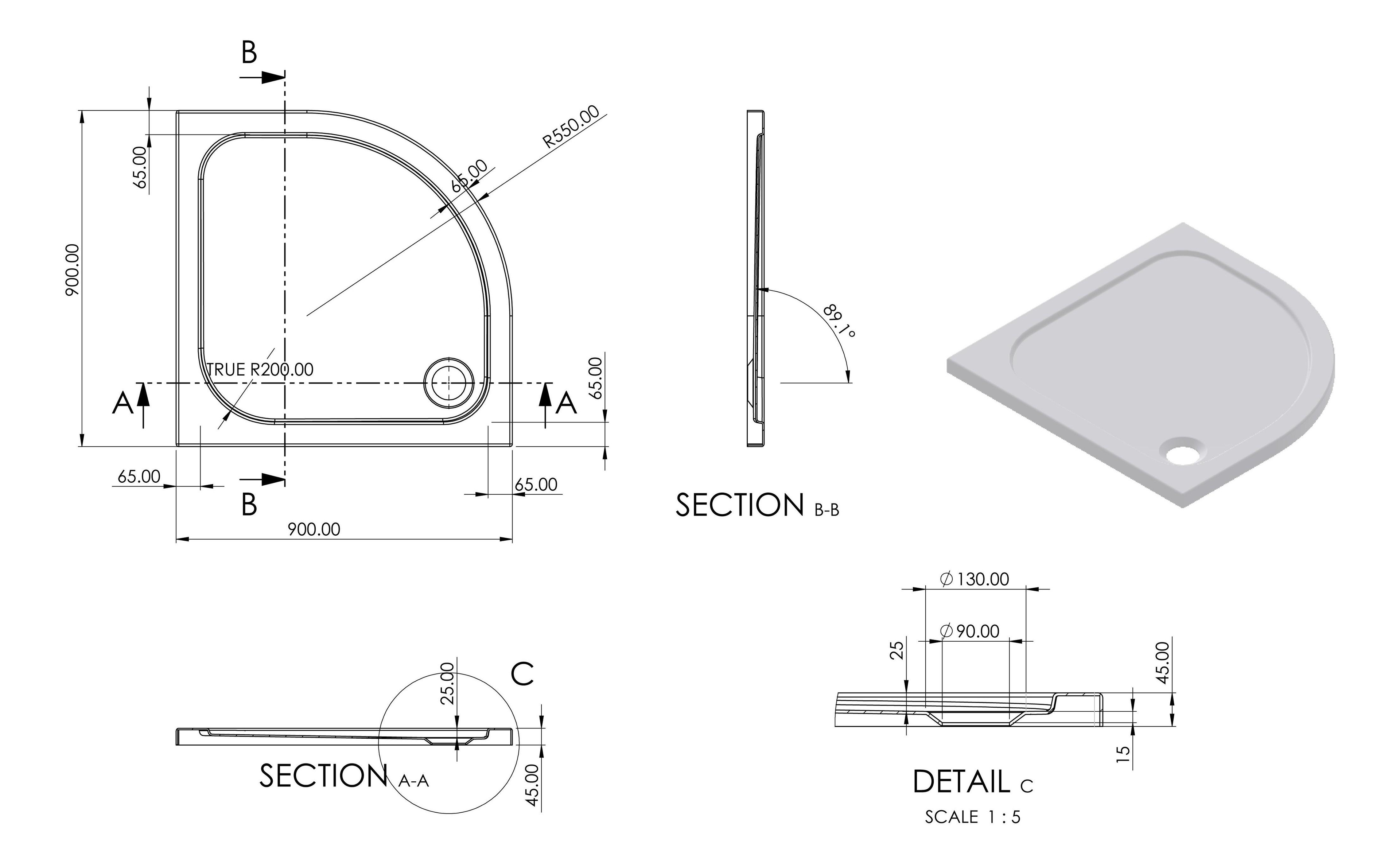 //2Go 45mm Low Profile Quadrant Tray & Waste - White - DIETP9036_LD.jpg