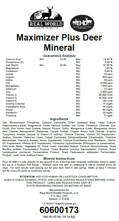 Real World Maximizer Plus Deer Mineral Nutrition Facts