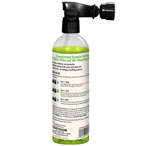 Back view of Wipe New Blast Ceramic Coating bottle showing usage instructions and benefits for high-gloss, water-shedding protection