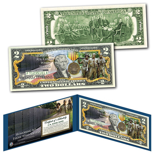 Vietnam Veteran "Honoring All" Colorized $2 Bill VIETNAMVETS_TWO Main Image