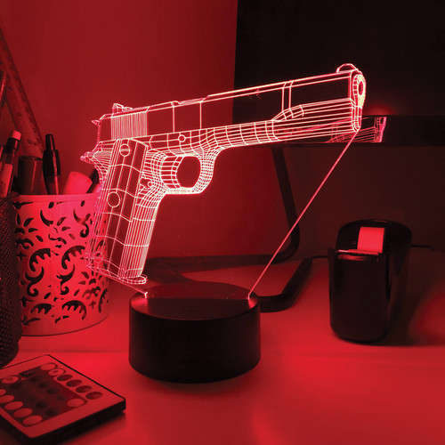 M1911 Pistol 3D Color Lamp with Remote Alt Image 1
