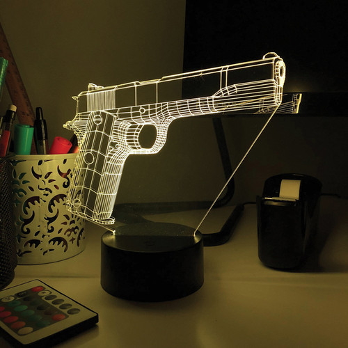 M1911 Pistol 3D Color Lamp with Remote Alt Image 3