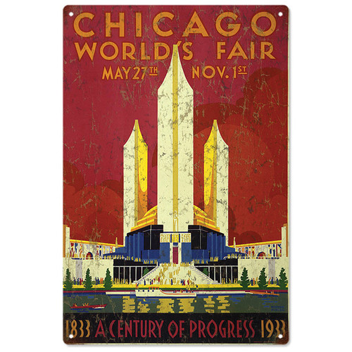 Vintage Chicago World's Fair Metal Sign Main Image