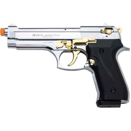 Jackal Full Automatic 9mm Front Firing Blank Gun - Chrome/Gold Main Image