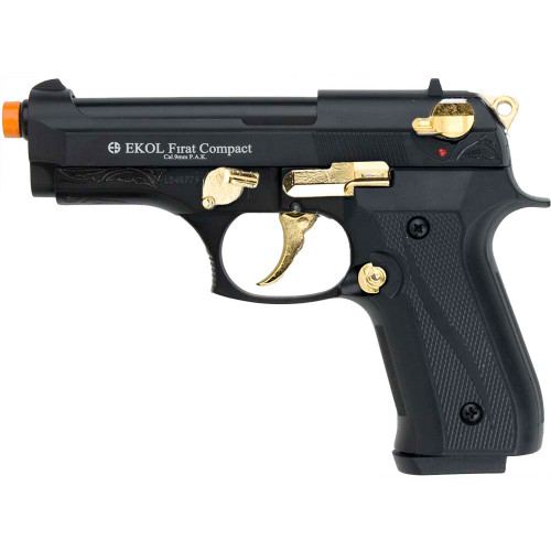 Firat Compact 92 Front Firing Blank Gun 9mm Semi Automatic - Black/Gold Engraved Main Image