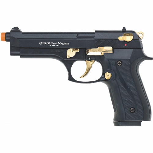 Firat Magnum 92 Front Firing Blank Gun 9mm Semi Automatic - Black/Gold Main Image