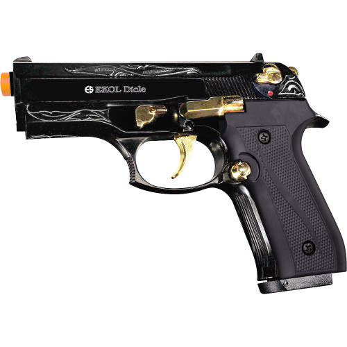 Dicle 8000 9mm Front Firing Blank Gun Semi Automatic - Black/Gold Engraved Main Image