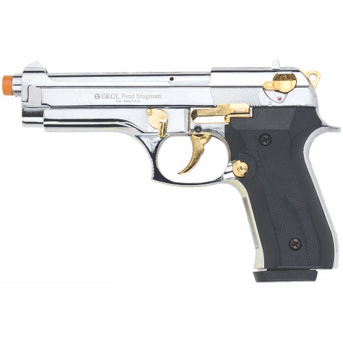 Firat Magnum 92 Front Firing Blank Gun 9mm Semi Automatic - Chrome/Gold Main Image