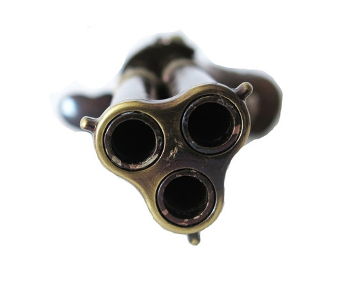 French 18th Century 3 Barrel Flintlock Pistol with Brass Finish /Wood Alt Image 3