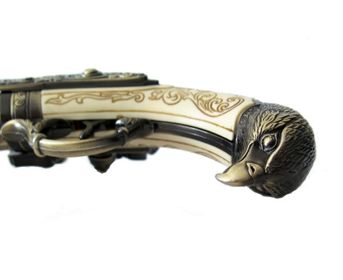 French 18th Century 3 Barrel Flintlock Pistol with Brass Finish Alt Image 1