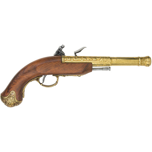 Denix 18th Century Left Handed India Flintlock Pistol Replica - Gold Finish Main Image