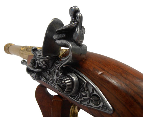 Denix 18th Century Left Handed India Flintlock Pistol Replica - Gold Finish Alt Image 4